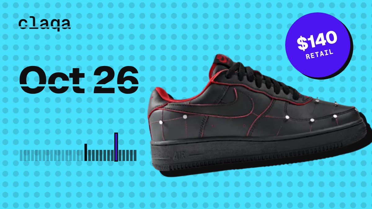 Nike Air Force 1 Low ’01 Nightmare Hellraiser Pinhead sneaker with its release date, Oct 26, and $140 retail