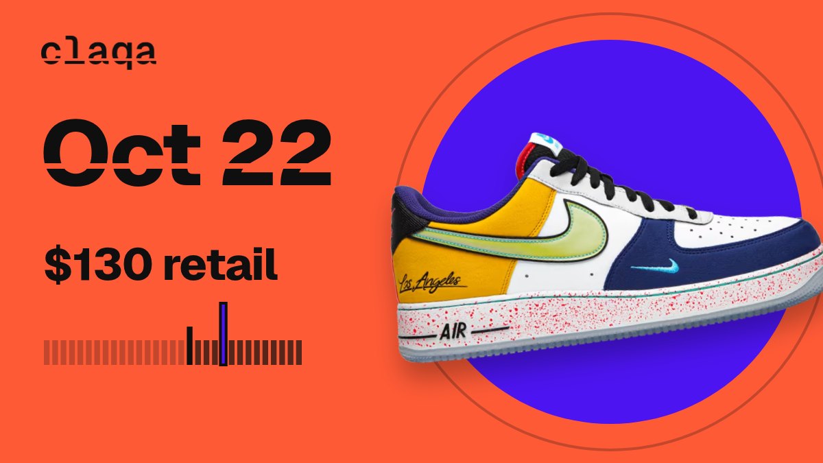 Nike Air Force 1 ’07 LV8 “What The LA” sneaker with its release date, Oct 22, and $130 retail