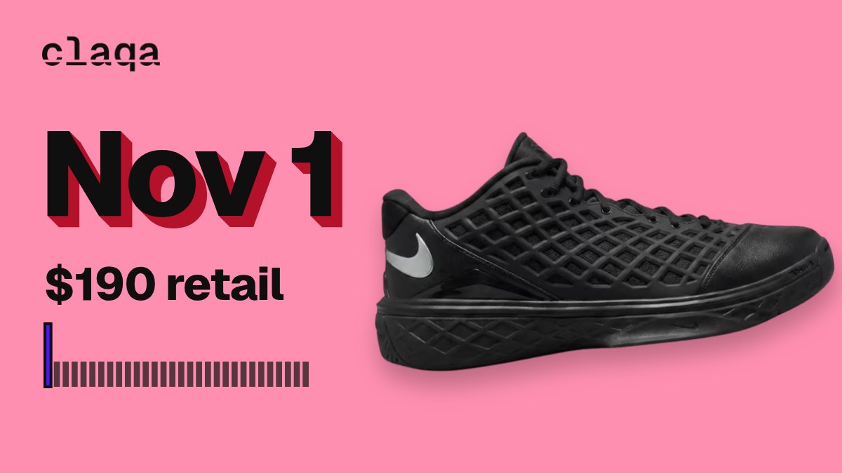 Nike Kobe 3 Low Protro “Orca” sneaker with its release date, Nov 1, and $190 retail