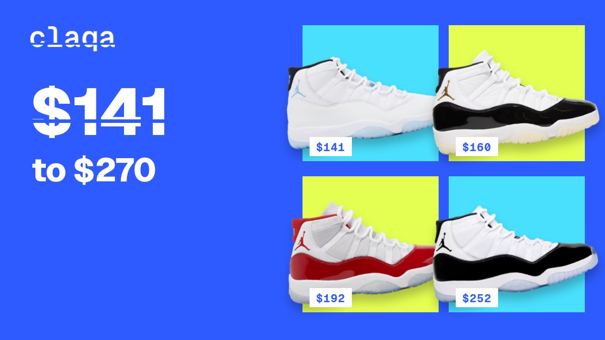 Air Jordan 11 “Legend Blue / Columbia”, Air Jordan 11 “Gratitude / Defining Moments”, Air Jordan 11 “Cherry” and Air Jordan 11 “Concord” sneakers