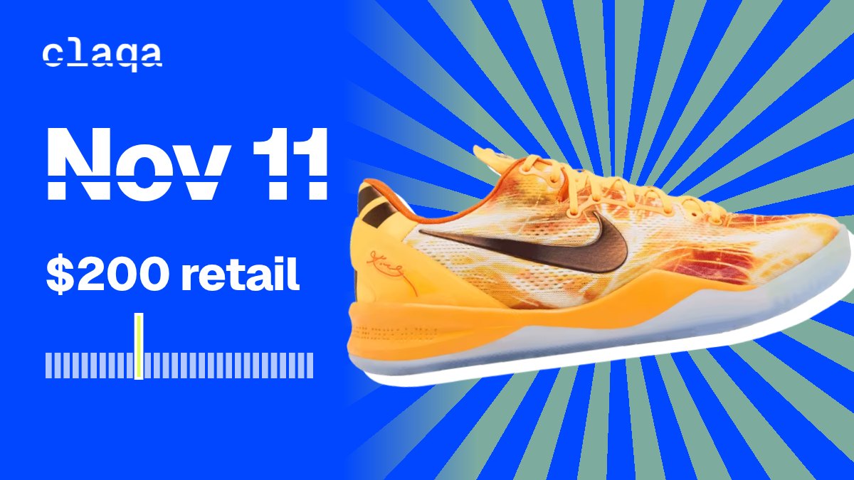 Nike Kobe 8 Protro “Shanghai Fireworks” sneaker with its release date, Nov 11, and $200 retail