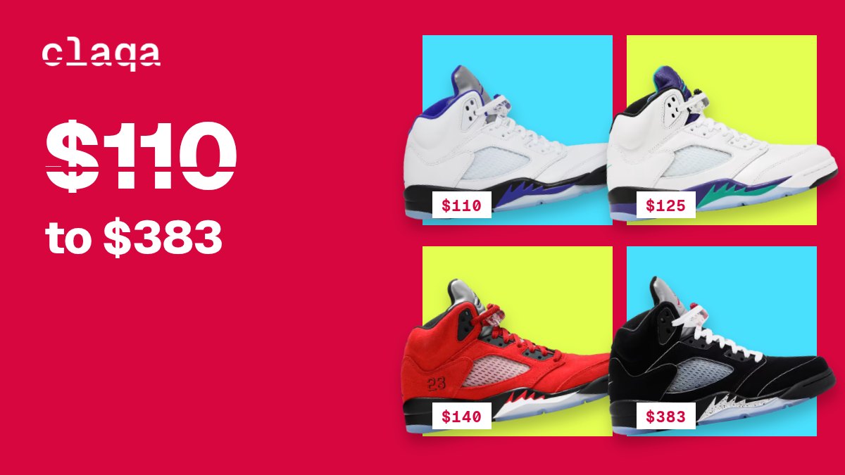 Air Jordan 5 “Concord”, Air Jordan 5 “Grape”, Air Jordan 5 “Raging Bull” and Air Jordan 5 “Black Metallic Reimagined” sneakers
