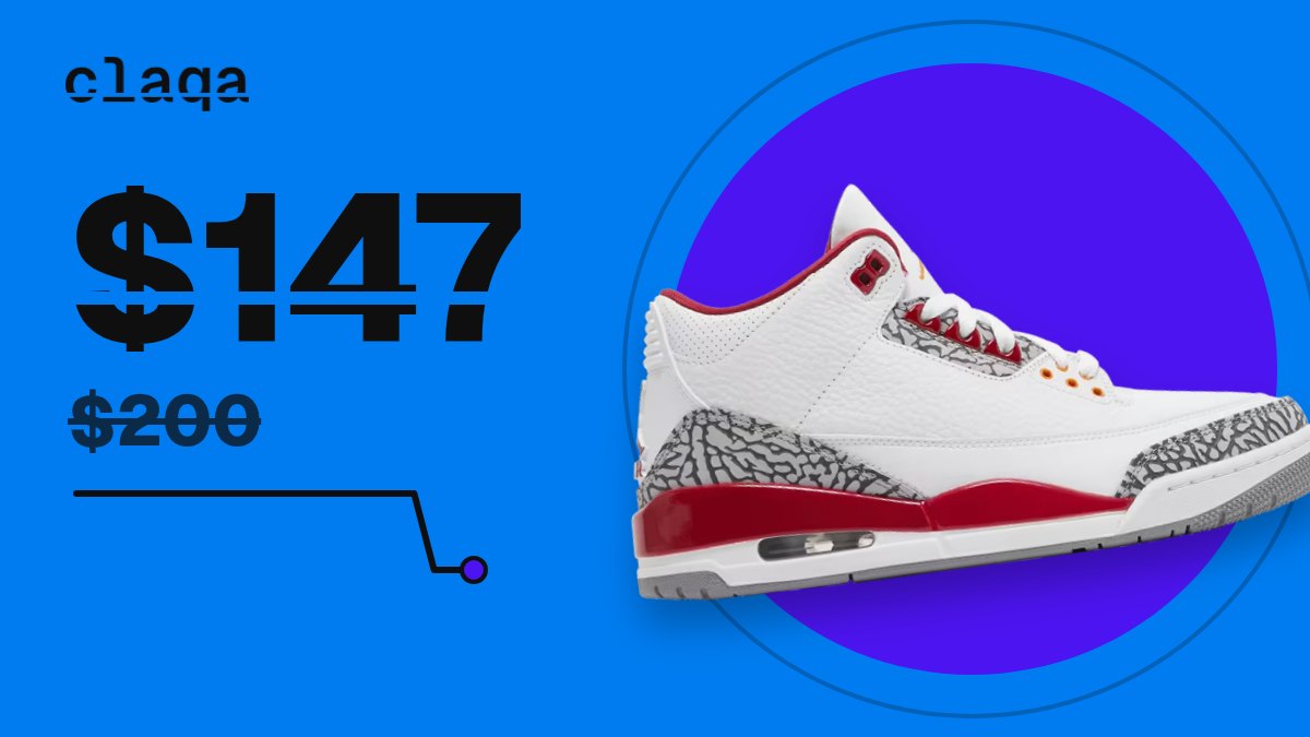 Air Jordan 3 Retro “Cardinal Red” sneaker at $147, down from $200 retail