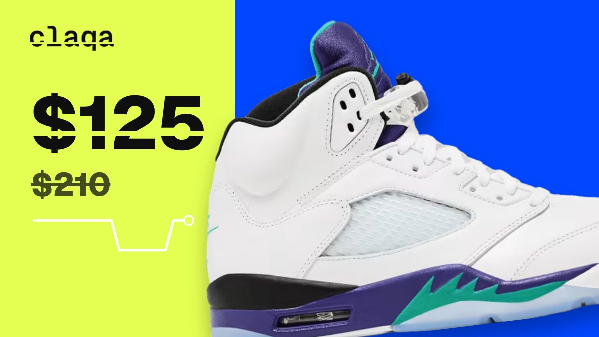 Air Jordan 5 Retro “Grape” 2025 sneaker at $125, down from $210 retail