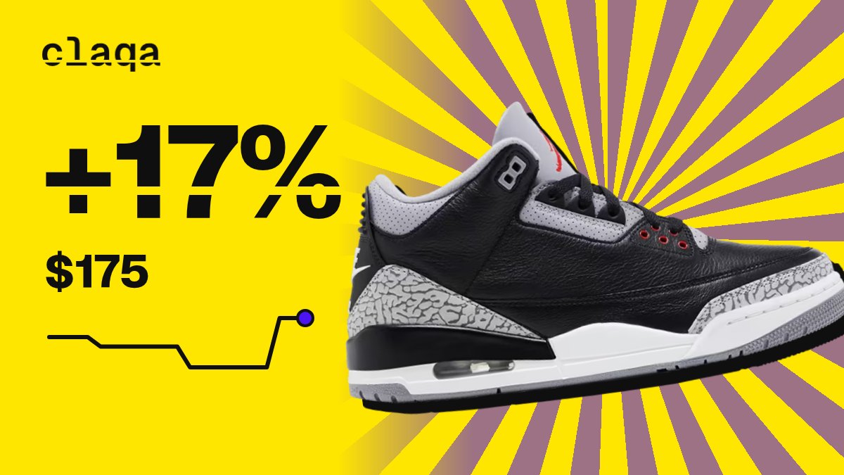 Air Jordan 3 Retro OG “Black Cement” 2024 sneaker with a +17% price change to $175