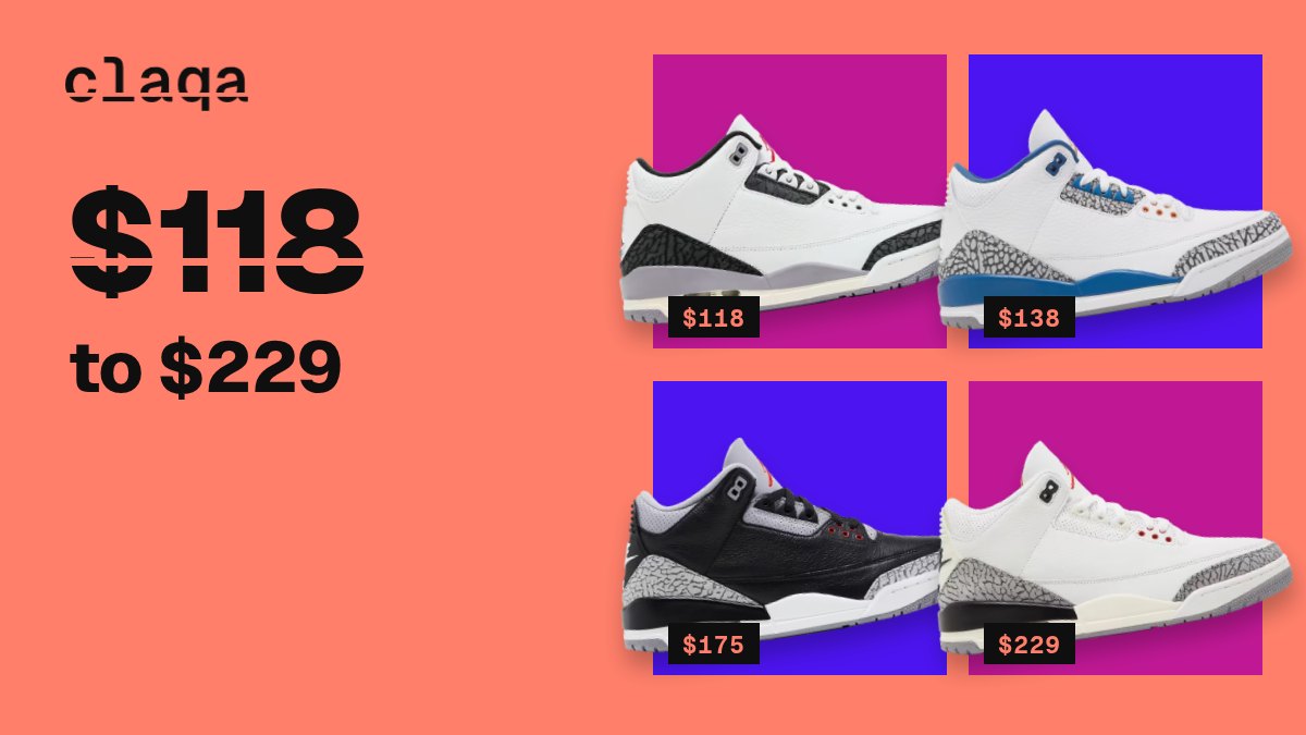Air Jordan 3 “Cement Grey”, Air Jordan 3 “Washington Wizards”, Air Jordan 3 “Black Cement” and Air Jordan 3 “White Cement Reimagined” sneakers