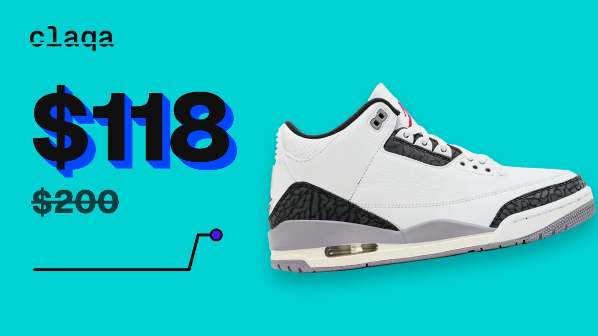 Air Jordan 3 Retro “Cement Grey” sneaker at $118, down from $200 retail