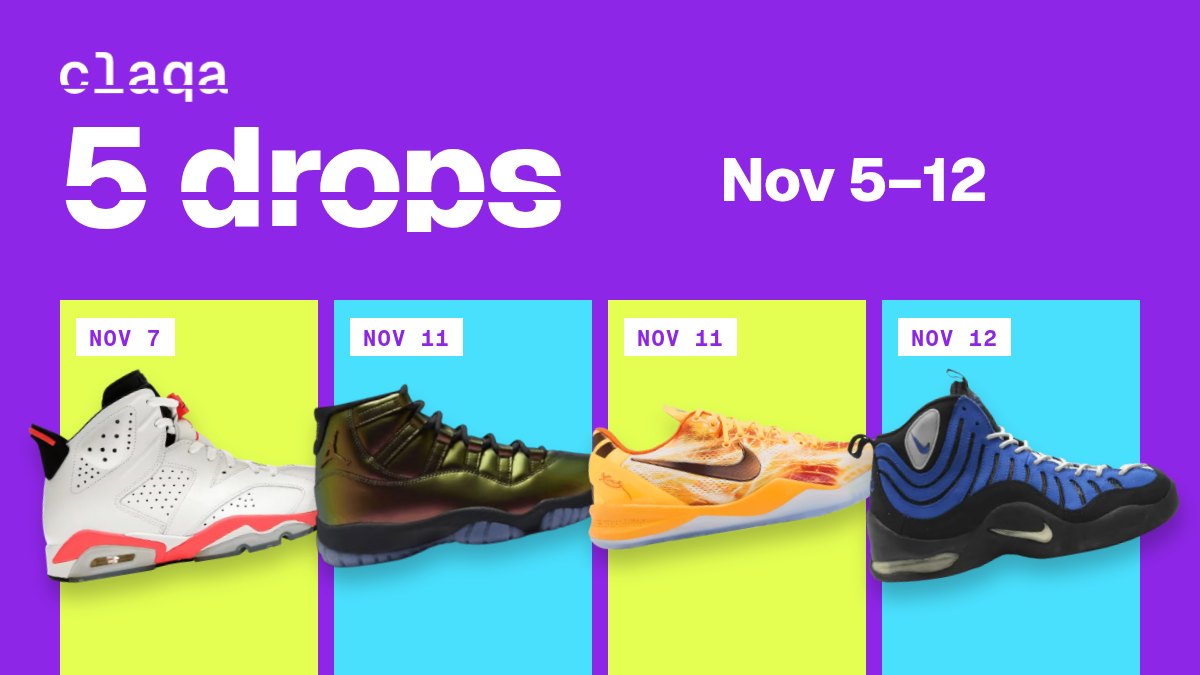 Air Jordan 6 “White Infrared”, Air Jordan 11 “Magic Ball”, Kobe 8 System “Shanghai Fireworks” and Air Bakin “Varsity Royal” sneakers