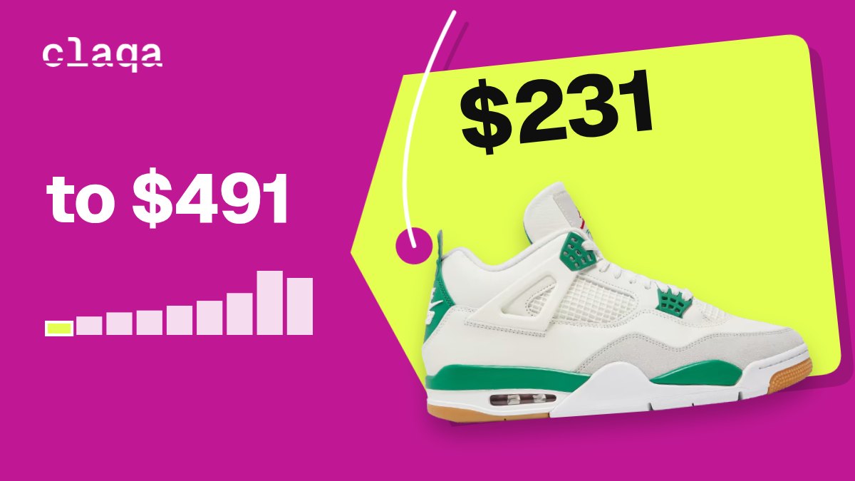 Nike SB x Air Jordan 4 “Pine Green” sneaker: $231 in size 8, $491 in size 11.5