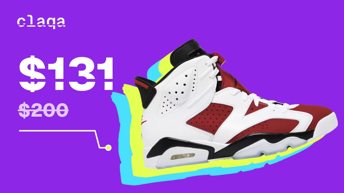 Air Jordan 6 Retro OG “Carmine” 2021 sneaker at $131, down from $200 retail