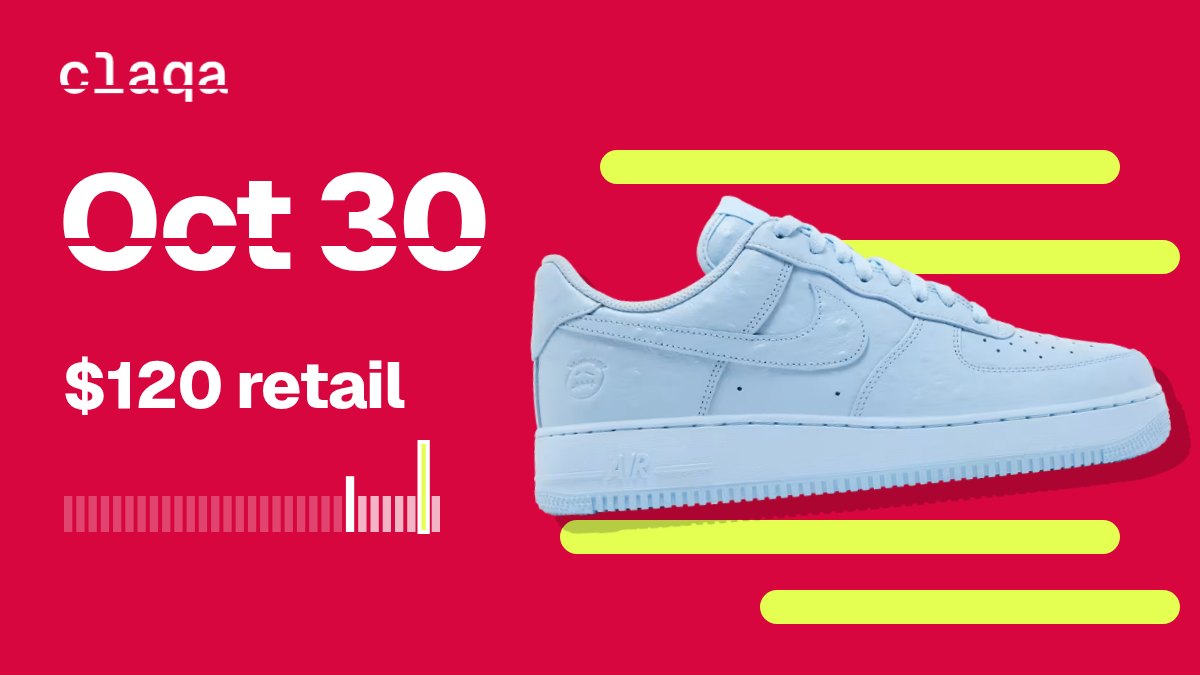 Travis Scott x Nike Air Force 1 Low ’07 “Ice Blue” sneaker with its release date, Oct 30, and $120 retail